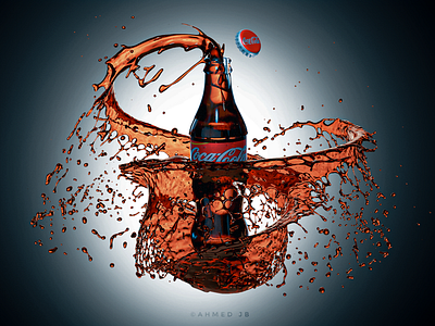 coca-cola bottle 3D - advertising 2d 3d 3d animation 3d art 3d artist 3d modeling ahmed jabnouni blender 2.9 cocacola design fluid art simulation water drop water splash