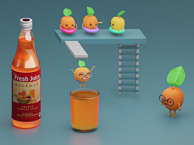 Cute apricot characters - mishmsh Juice 3d 3d animation 3d art 3d artist 3d modeling ahmed jabnouni apricot character character design characterdesign design juice