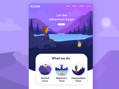 Roam Landing Page adventure concept design hiking illustration illustrator landingpage web design