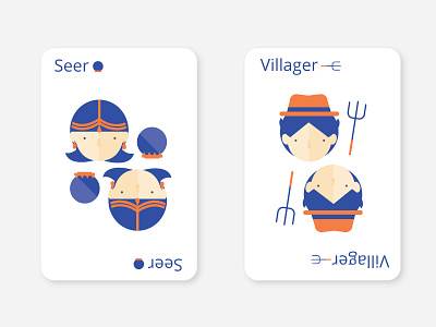 Werewolf Cards blue card cards face flat game illustration orange people vector