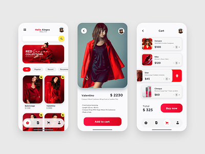 Red Fashion eCommerce app UI app design ecommerce icon minimal pardo red shux ui ux