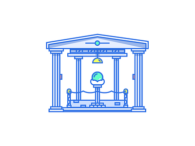 Temple ancient antic blue flat gem illustration line stroke