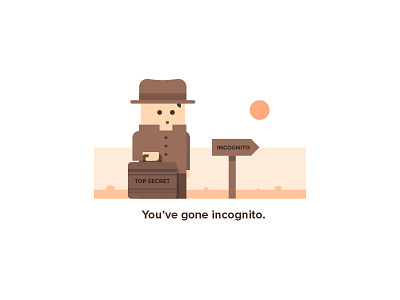 You've gone incognito. agent character chrome desert detective flat google illustration incognito secret suitcase