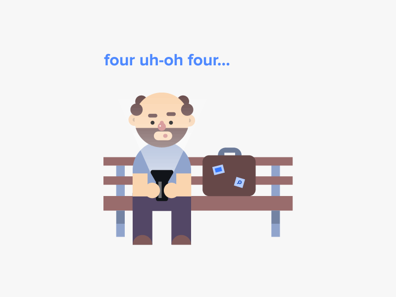 Four uh-oh four 404 animation bench character confused flashlight flat gif