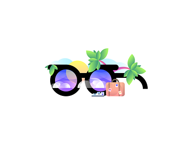 Travel Vision flat glasses gradient graphic design illustration luggage nature palm shoes sky suitcase sun travel trees