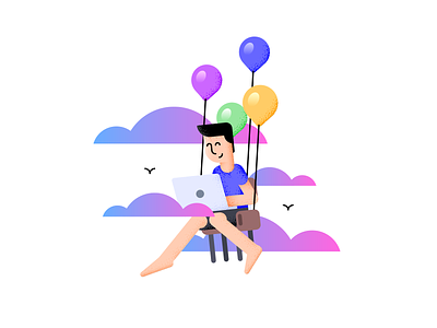 Work Anywhere balloon chair character flat illustration laptop remote texture vector work