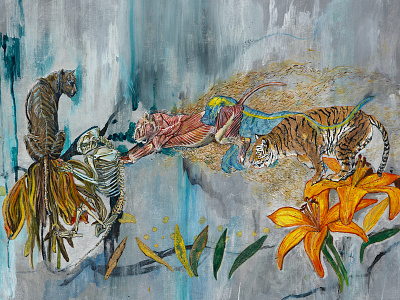 Tiger Lily acrylic anatomy jump painting surrealism tiger tiger lily traditional