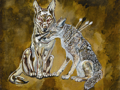 Trophy acrylic coyote painting porcelain surrealism traditional