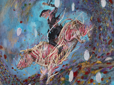 Bucking Reaper acrylic anatomy bull illustration painting reaper surrealism traditional