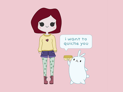 Quiche You cute illustration kawaii pastel pink pun punny