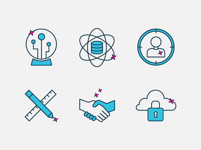 Tech Icon Set line art illustration security technology data predict icons