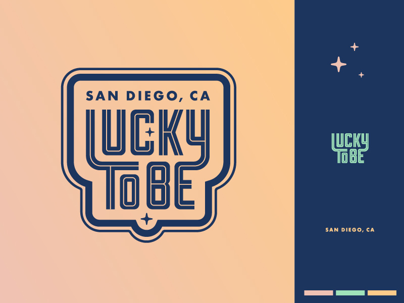 Lucky To Be Logo #1 midnight mint logo sun california sunset peach stars lucky