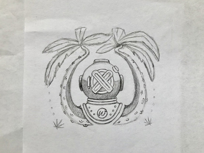 Diver logo sketch beer branding diver drawing logo palm tree tentacles