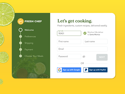 Daily UI :: 001 Sign Up - Meal Kit Delivery 001 daily ui food meal kit registration sign up