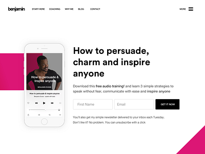 Benjaminevans.com - Audiobook Landing Page audiobook clean landing page sign up white space