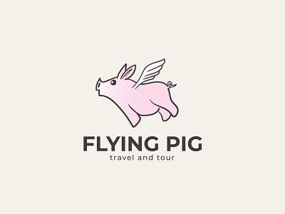 FLYING PIG animal logo hand drawn pig logo playful logo travel logo