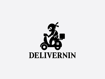 DELIVERNIN blackandwhite delivery fooddelivery ninja nucleolus playful logo scoteer