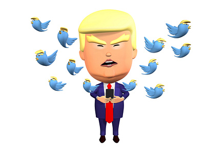 Trump Tweets 3d illustration 3d modeling 3d rendering cartoon character cartoon illustration cartooning character design comic strip illustration politician usa