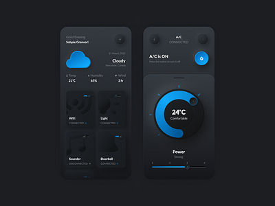 Smart Home App app design application dark figma neumorph neumorphic neumorphism sketch smarthome technology ui