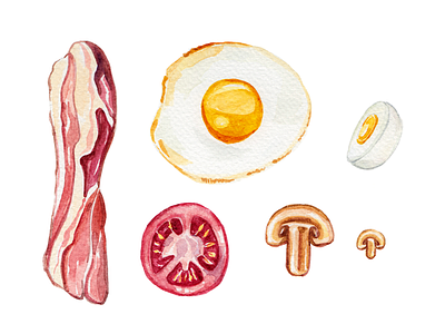 Morning - Day #017 bacon breakfast egg illustration mushroom tomato watercolor watercolour