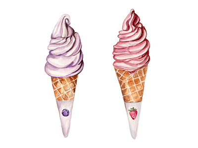 Icecream - Day #018 blueberry ice cream icecream illustration strawberry watercolor watercolour