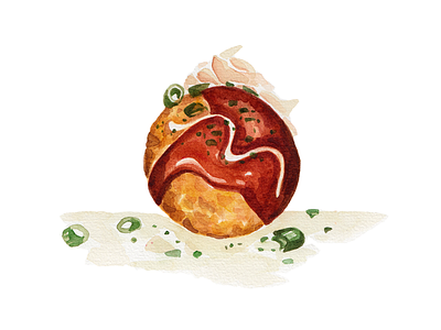 Takoyaki - Day #022 food illustration takoyaki watercolor watercolour