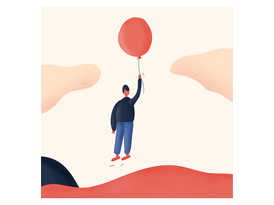 Floating abstract balloon bomb character cloud floating illustration instagram mountain