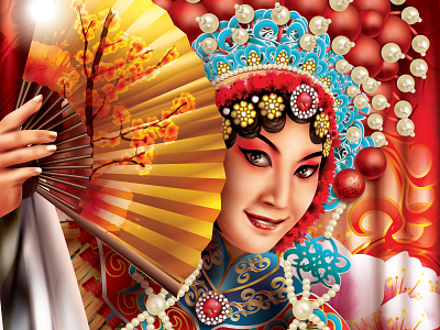 Beijing Opera adobeillustator beijing beijing opera china chinese digitalart fan girl girl character girl illustration headdress illustration makeup opera red theatre vector vectorart woman