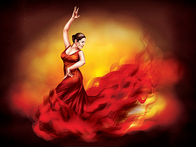 Flamenco adobeillustator character dance dancer dancing digitalart fire flame flamenco flamenco dancer illustration realism red red dress spain vector vectorart woman