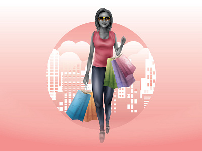 Shopping Gal Day adobeillustator building casual character city day digitalart fashion girl grayscale illustration ladies noon shop shopping shopping bag vector vectorart walking woman