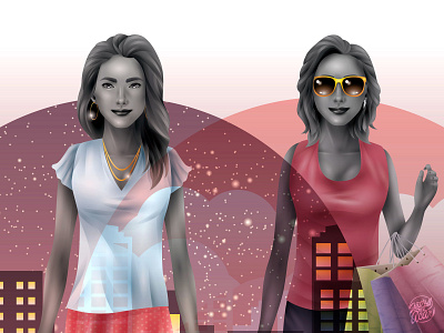 Shopping Gals Day & Night -close up- adobeillustator blackandwhite casual character city day digitalart fashion illustration ladies night noon shop shopping shopping bag stars vector vectorart walking woman