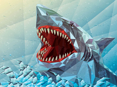 HANGRY! angry animal deep sea digitalart faceted fish geometric art hungry illustration killer lowpolyart nature ocean sea sea animals shark vector vector art wave wild