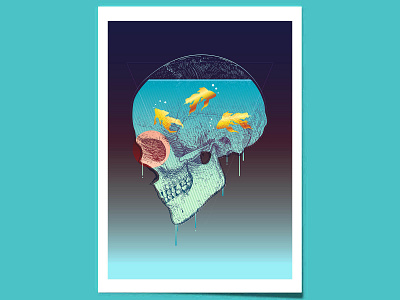 Fish Bowl anatomy aquarium dripping fish fishes golden goldfish head horror macabre skull skullbowl skullhead vector vectorart water
