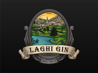 Laghi Gin badge badge design brand identity branding business logo classic design gin graphic design hand drawing hand drawn hand drawn logo illustration laghi logo logo design old school retro logo vintage vintage logo