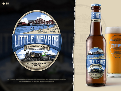 Little Nevada Brewing Co. badge badge design beach brand identity branding brew chesapeake beach design graphic design hand drawing hand drawn hand drawn logo illustration little nevada logo logo design maryland train vintage vintage logo