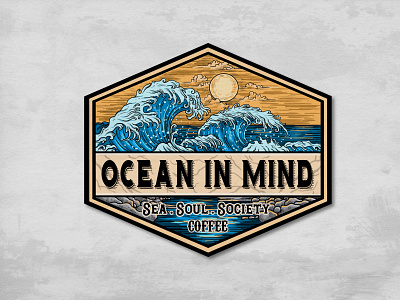 Ocean In Mind badge badge design brand identity branding coffee design hand drawing hand drawn hand drawn logo illustration logo logo design ocean packaging design sea t shirt design tshirt design vintage vintage logo wave