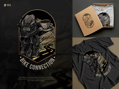 Bike Connection badge brand identity branding coffee design graphic design hand drawing hand drawn hand drawn logo helmet illustration illustrator logo logo design motorcycle road tshirt vintage vintage design vintage logo