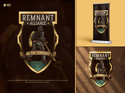 Remnant Alliance badge badge design brand identity branding design fighter graphic design hand drawing hand drawn hand drawn logo illustration illustrator knight logo logo design shield sword vintage vintage design vintage logo