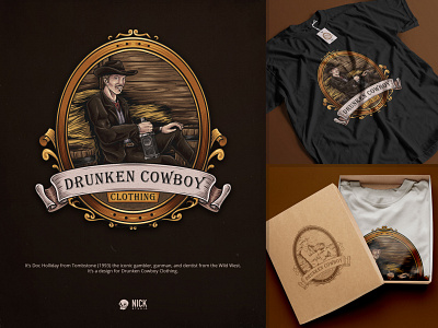 Drunken Cowboy Clothing apparel badge badge design brand identity branding design graphic design hand drawing hand drawn hand drawn logo illustration illustrator logo logo design merchandise t shirt tshirt vintage vintage design vintage logo