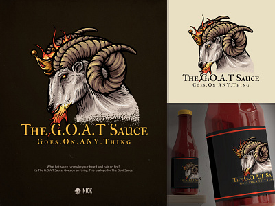 The Goat Sauce billy goat brand identity branding crown design fire goat graphic design hand drawing hand drawn hand drawn logo hot sauce illustration illustrator logo logo design sauce vintage vintage design vintage logo