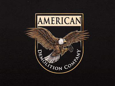 American Demolition Company america badge badge design brand identity branding design eagle graphic design hand drawing hand drawn hand drawn logo hawk illustration illustrator logo logo design merchandise vintage vintage design vintage logo