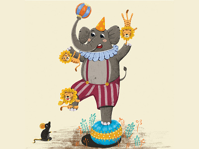 Circus elephants and Three kocheng oren design illustraion