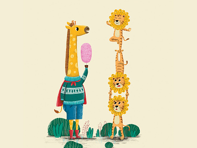 Giraffe and Three kocheng oren design illustraion