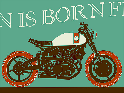 Man Is Born Free bike caferacer design illustration jacobmcalister motorcycle yamaha