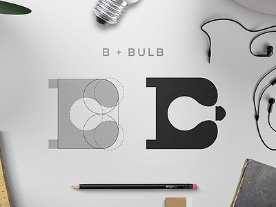 B BLUB bolt bulb letter b light logo negative space