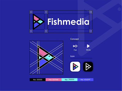 Fishmedia logo branding doublemening dualmeaninglogo logocombination logodesign logofish logofishing logofishmedia logogram logolineart logomark logomedia logoplay negativespace