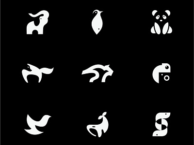 Animal Logo animal art animal illustration birdlogo elephant logo logocombination logodesign logogram logomark logonegativespace negativespace negativespacelogo panda whale