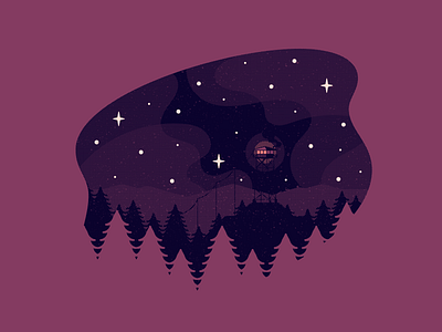 Vectober 15: Outpost firewatch forest halftone illustration inktober inktober2020 lookout outpost starry night texture vectober vectober2020