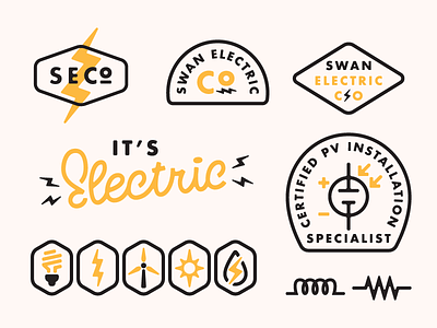 Swan Electric Co. badge branding design electric icons lettering lockup logo script swan type typography
