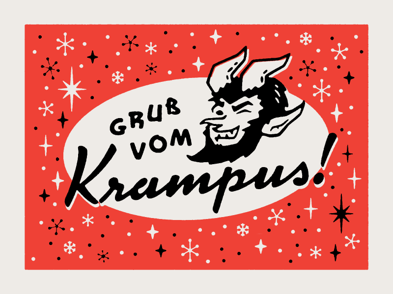 Gruss vom Krampus! atomic mid century holiday greeting card krampus illustration 1940s